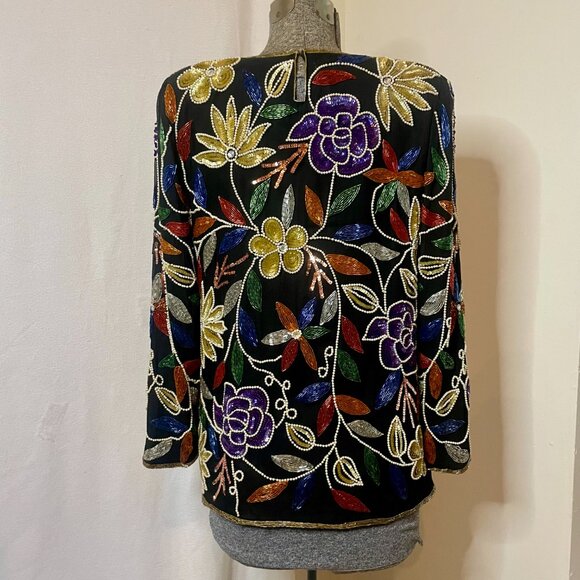Vintage Crystal Creations floral sequined and beaded silk shirt - Picture 5 of 8